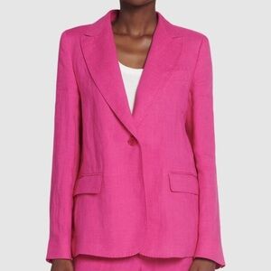 WEEKEND MAX MARA Nalut Linen Canvas Single Breast Blazer Size 16 Fuchsia $575